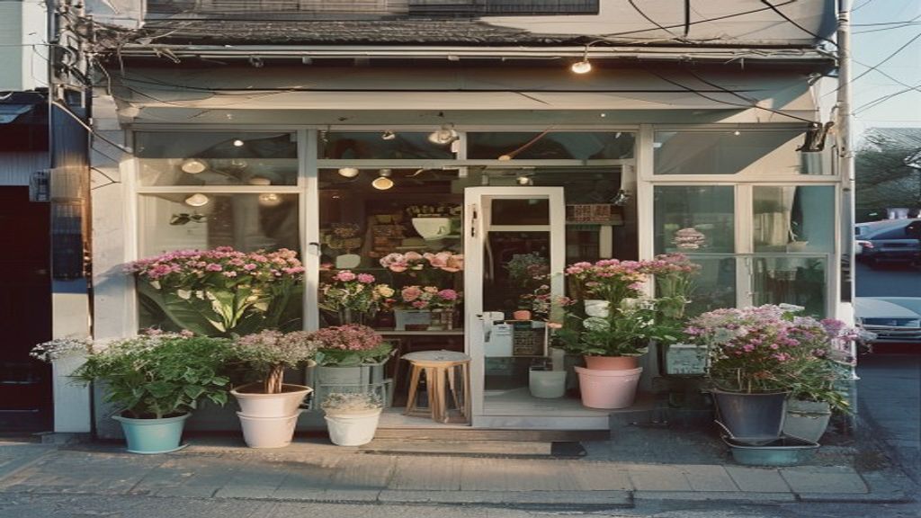 早朝のhanatokiの店先